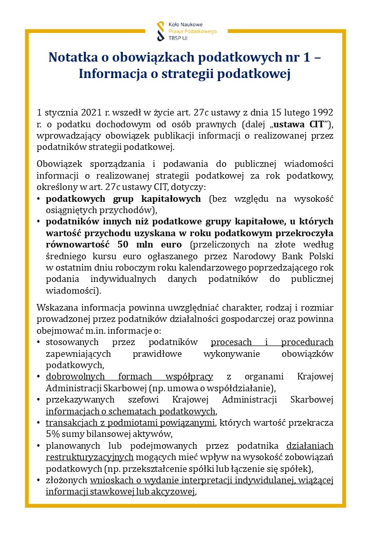 Seria notatek na temat prawa podatkowego